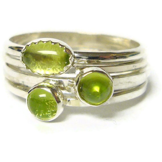 Silver peridot rings sterling silver stacking ring set stackable gemstone ring silver ring free shipping Etsy jewelry