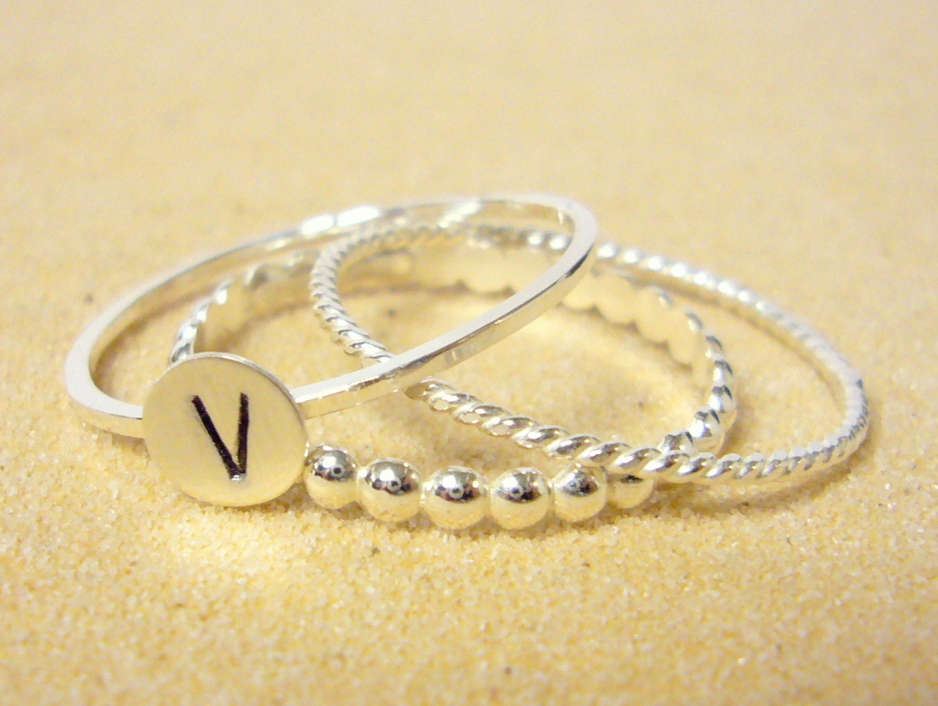 Stackable rings Sterling silver stacking ring set initial ring Silver monogram ring sterling silver rings stack rings personalized