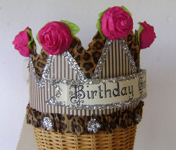 Birthday crown/hat - BIRTHDAY GIRL or anything you want - Pink and Brown- adult or child Il_570xn