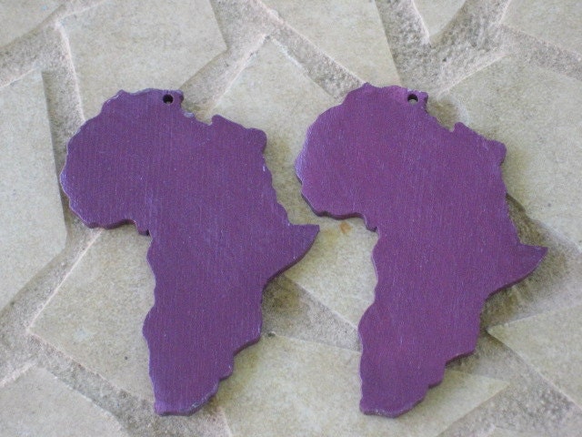 Purple Painted Africa Wood Earrings
