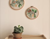 Woodland pair of vintage embroidery wall art hoops - BylinaStudio