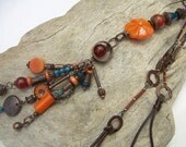 Lariat with Beaded Tassel and Copper Rings
