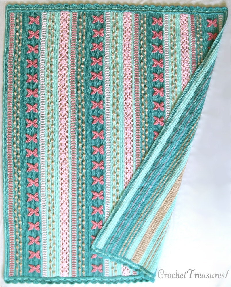 Reserved for Cynthia - Mermaid Dreams Throw / new / handmade / afghan blanket / green / pink / coral / sea shell / baby / spring / unique
