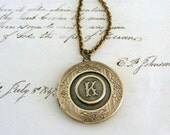 Locket Necklace Initial K - Vintage Brass Handmade Letter K - Handmade