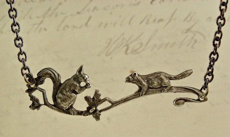 Squirrel Necklace - VINTAGE Brass SQUIRRELNecklace - Handmade
