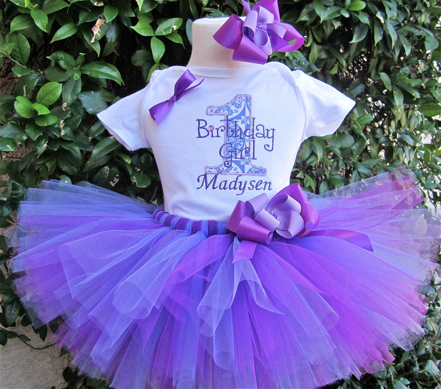 Personalized Tutu, Onesie and Bow Outfit- 1,2,3,4,5 Birthday PURPLE Birthday Outfit