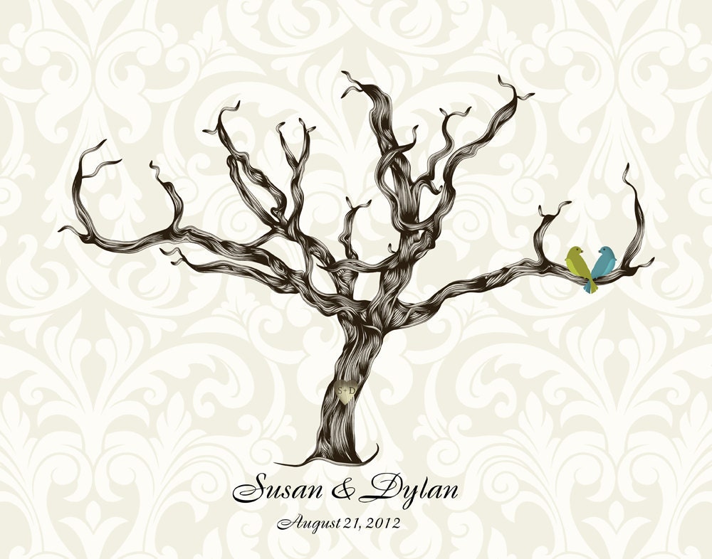 Personalized Wedding Anniversary Tree Fingerprint and Signature Guestbook  11 x 14 Printable PDF file