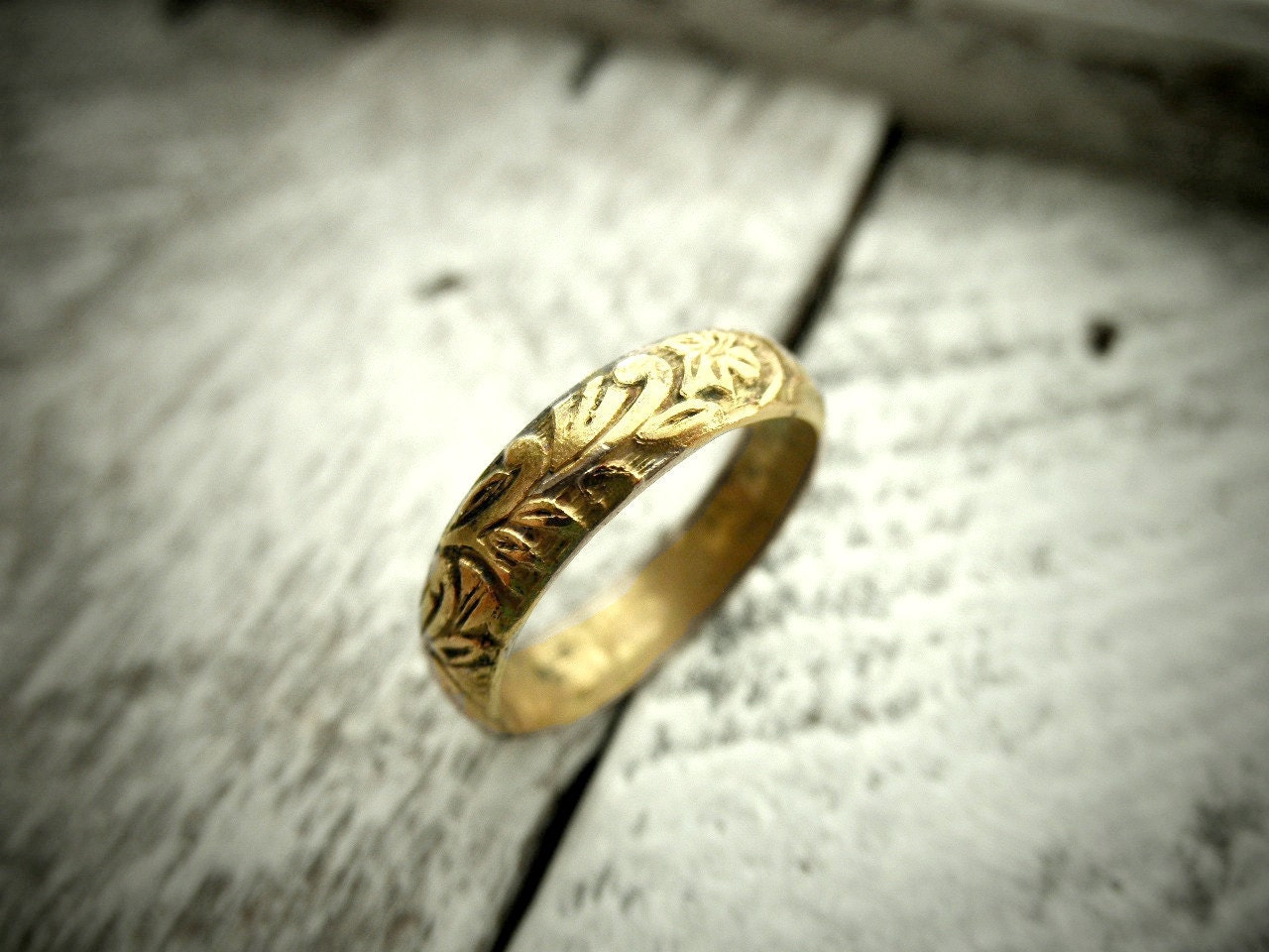 Rustic Antique Finish Vine Pattern 14K Gold Filled Ring w Secret Message- Personalized Ring w Delicate Classic Pattern