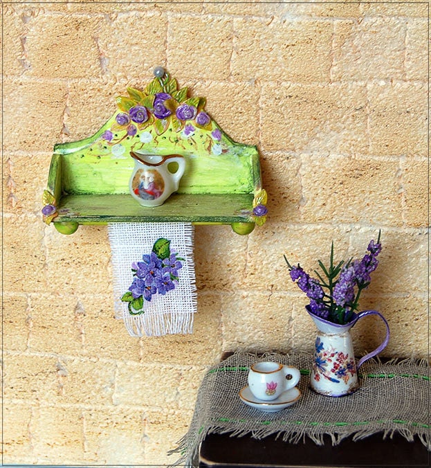 1/12TH scale -  Kitchen Shelf   Shabby Chic  Dollhouse Miniature Vintage French Style Home Decor