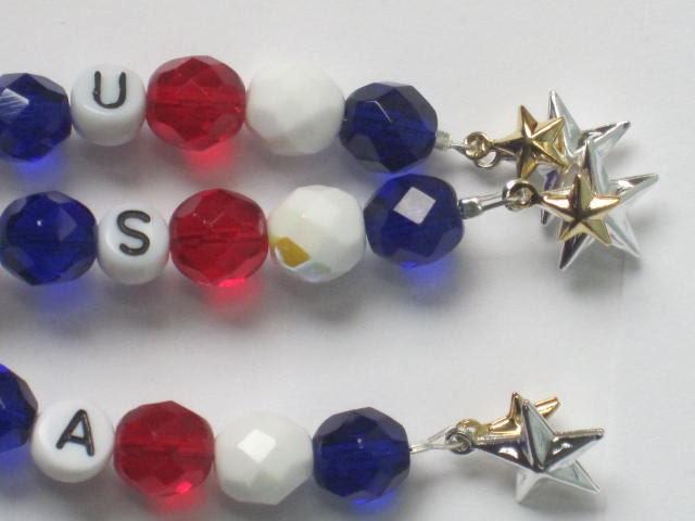 Key Ring Military America USA Red White and Blue Glass Silver Gold Star Charm Keychain by lakehousejewelrybd A038