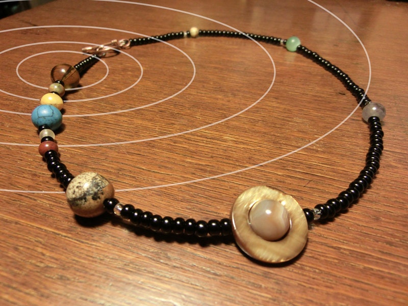 Solar System Necklace - Jumbo Size - Mens Necklace - Planets of the Solar System and Proportional Distances in Glass and Stone