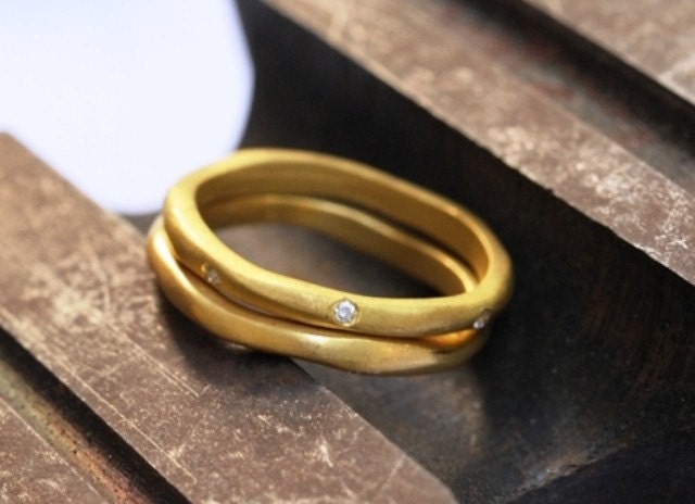 18k Yellow Gold and Diamonds Wedding Set