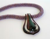 Bead Crochet Necklace Lampwork leaf lilac Pendant glass mureno FREE SHIPPING