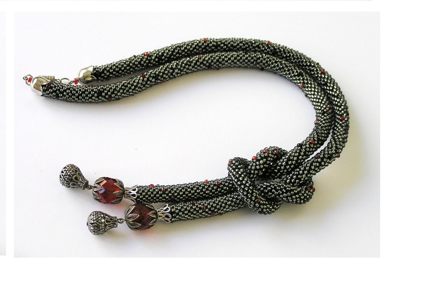 Necklace  Beaded crochet lariat FREE SHIPPING