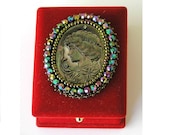 Cameo brooch vintage style pearl embroidery beaded Free shipping