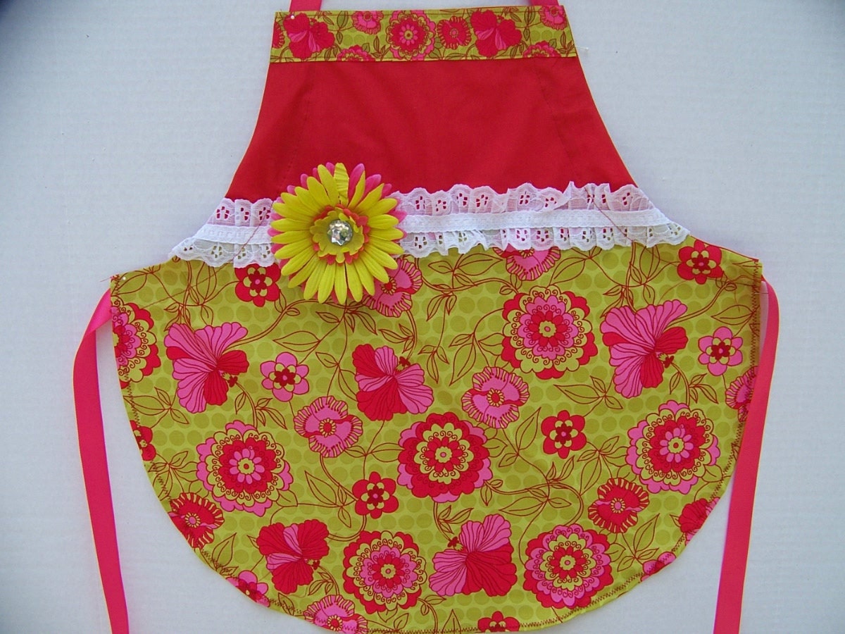BLING with Pink and Green Flower Apron - LAST CHANCE