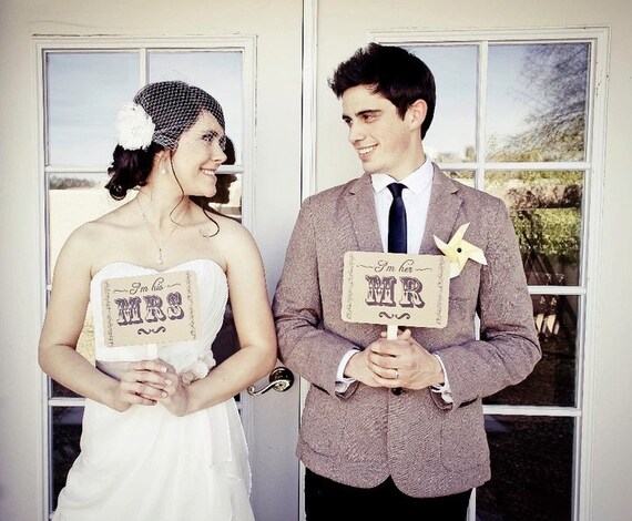 The ORIGINAL Mr and Mrs - Thank You - Double Sided Wedding Photo Prop Signs on Kraft Paper - Set of 2