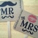 The ORIGINAL-The Mr/The Mrs- Mustache/ Lips- Thank You Double Sided Wedding Photo Props Signs on Kraft Paper- Set of 2