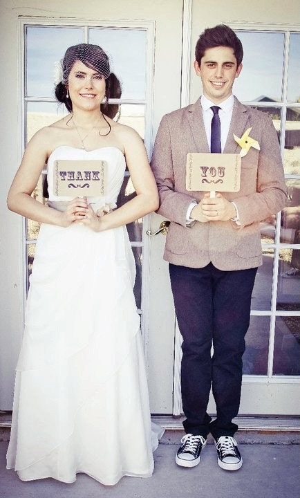 The ORIGINAL Mr and Mrs - Thank You - Double Sided Wedding Photo Prop Signs on Kraft Paper - Set of 2
