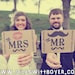 The ORIGINAL-The Mr/The Mrs- Mustache/ Lips- Thank You Double Sided Wedding Photo Props Signs on Kraft Paper- Set of 2