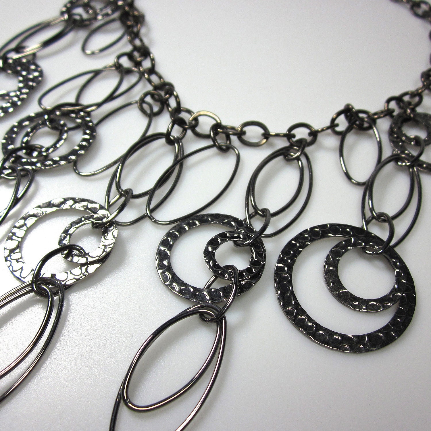 gunmetal grey black loops and hoops - the kali bib necklace