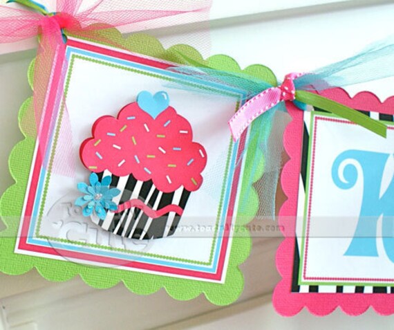 NEW - Zebra Cupcake, Birthday Banner Il_570xn