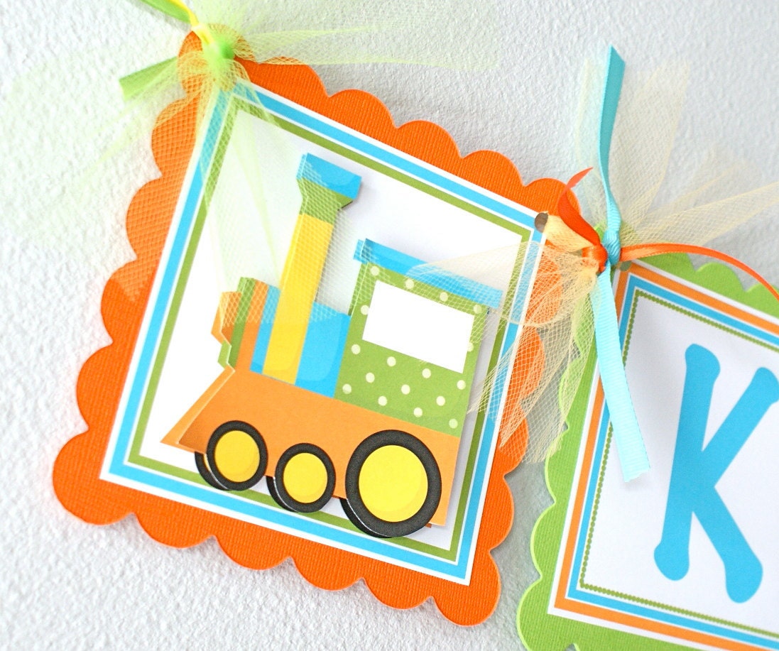 NEW - Trains, Name Banner with Age, personalized Il_570xn