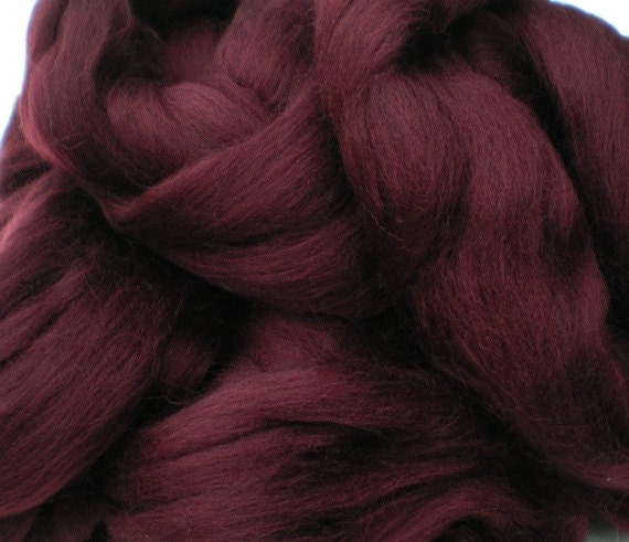Ashland Bay Solid Colored Merino for Spinning or Felting "Maroon"  4 oz.