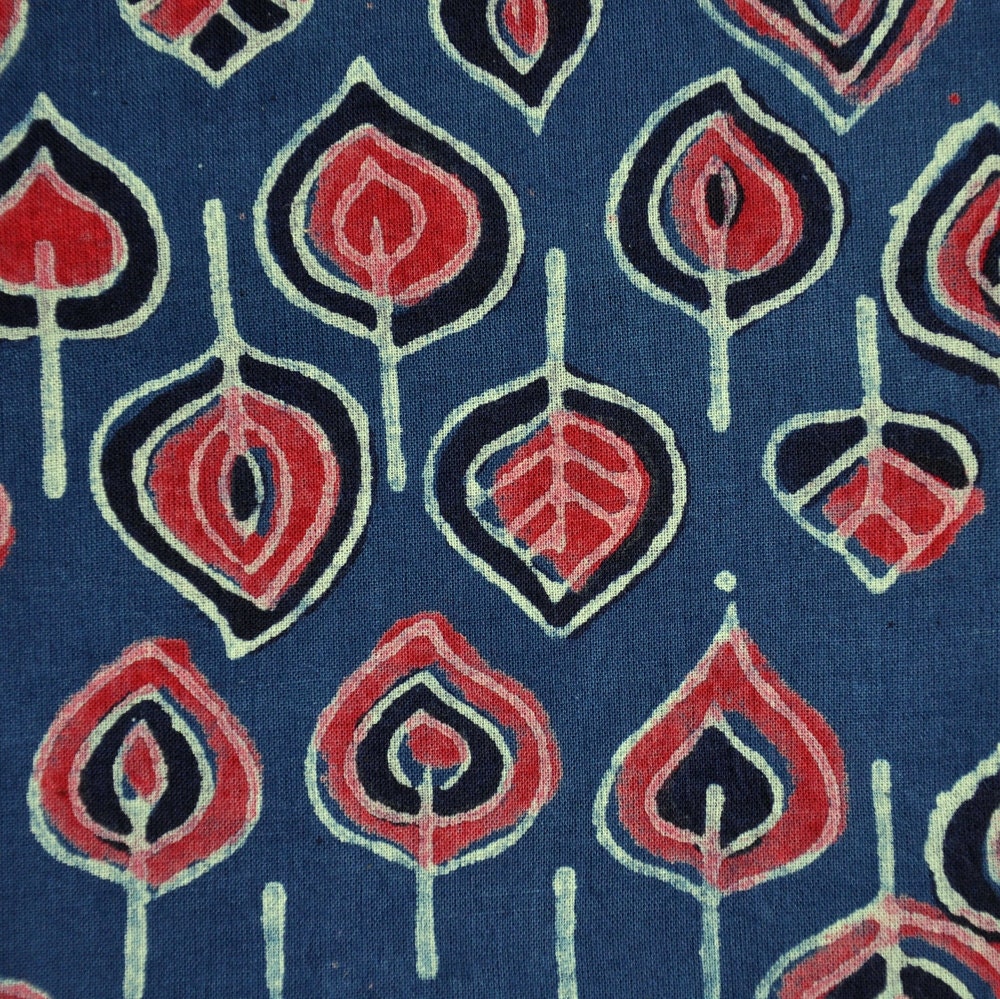 1m Autumn Leaves Block Print Fabric