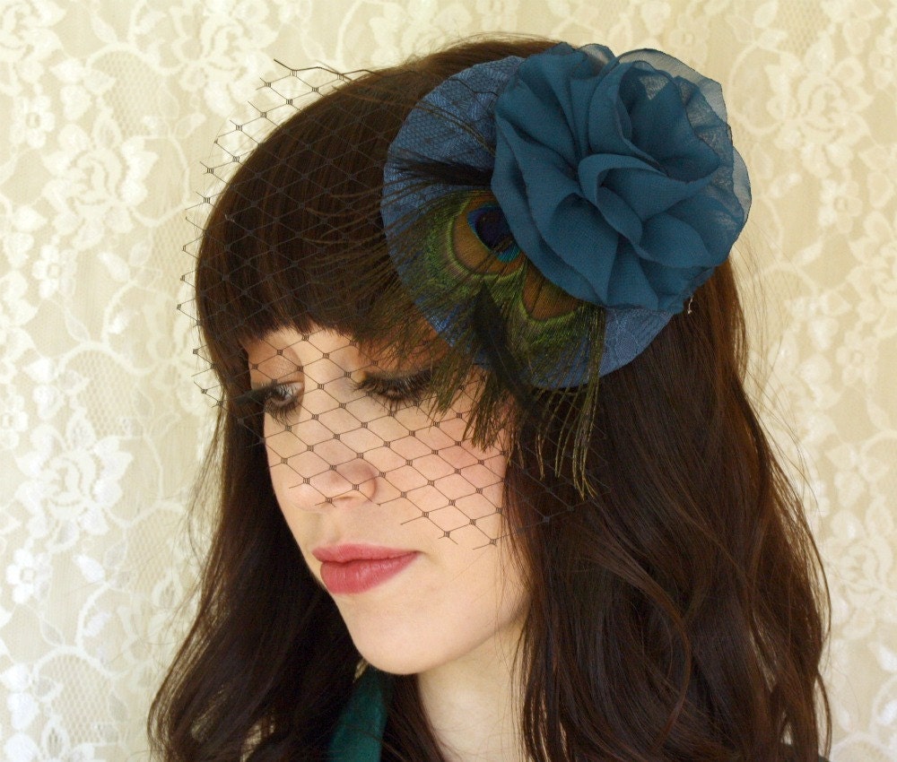 Royal Blue Cocktail Hat with Birdcage Veil