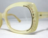 Vintage Eyeglasses Sunglasses. Ivory and Gold color with Rhinestones