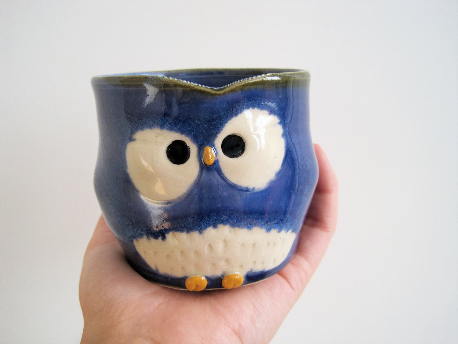 Hooter Owl Mug (Wilder) In Bright Blue Handmade Stoneware