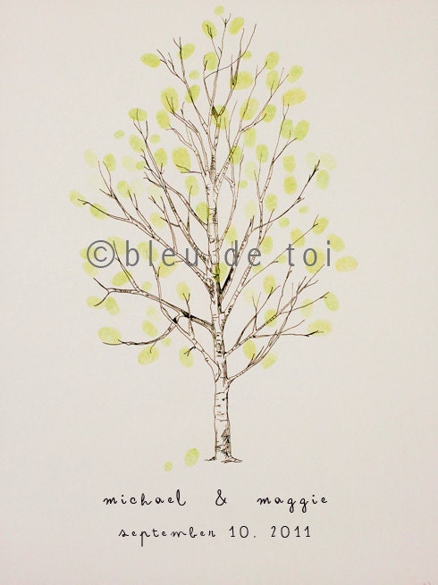 MEDIUM Guest book fingerprint tree kit, hand drawn, Tall Birch (ink pads sold seperately)