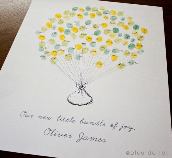MEDIUM Guest book fingerprint BALLOON with baby bundle for 80-150 guests (drawing with 3 ink pads)