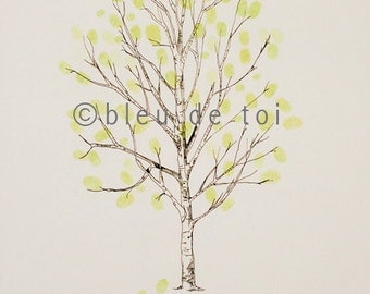 MEDIUM Guest book fingerprint tree kit, hand drawn, Tall Birch (ink pads sold seperately)