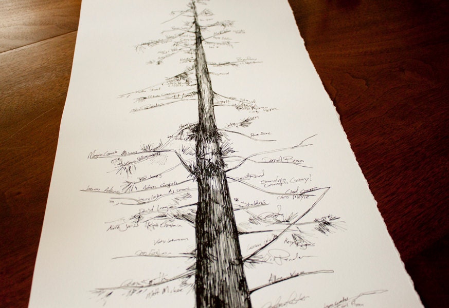 RESERVED (for ellencuny) Conifer guest tree, hand drawn design - Great host/hostess gift