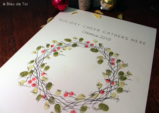 Guest book fingerprint WREATH hand drawn - size SMALL (drawing plus one ink pad)