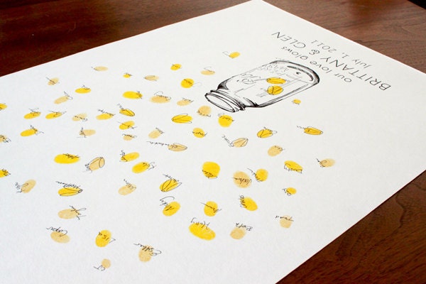 Large mason jar with fireflies, Guest book fingerprint alternative (with 2 ink pads)
