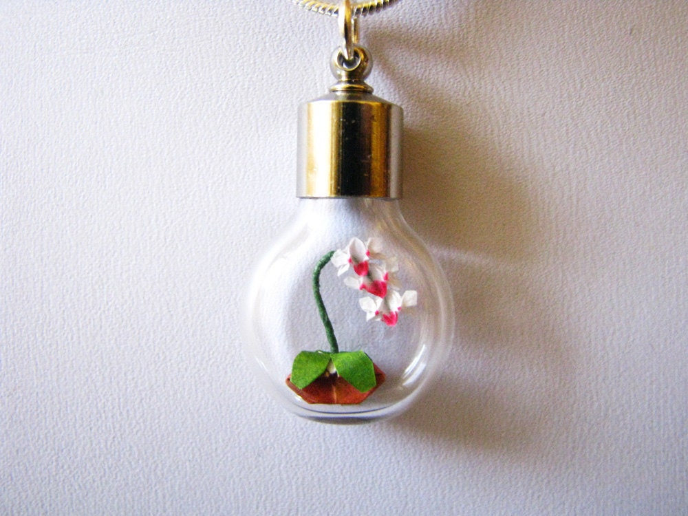 Miniature origami orchid necklace - Origami Jewelry
