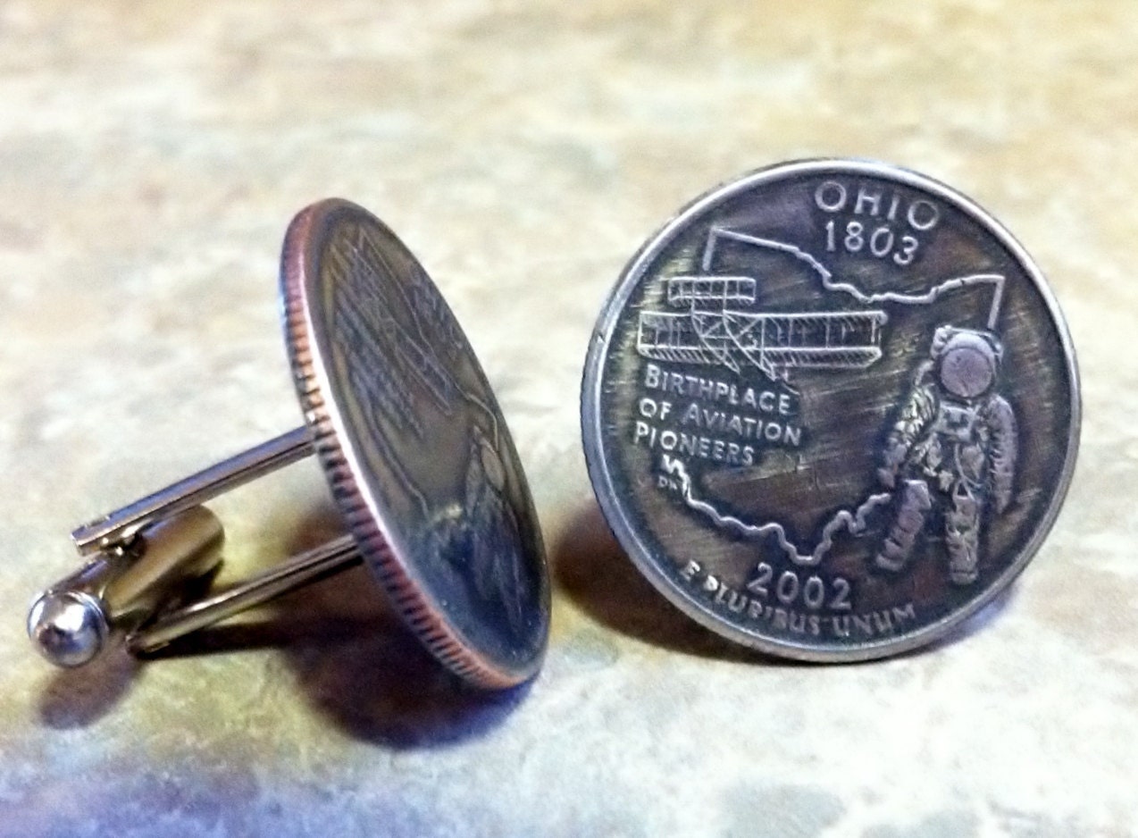 Ohio State Quarter Cufflinks jewlery cuff links by Custom Coin Rings