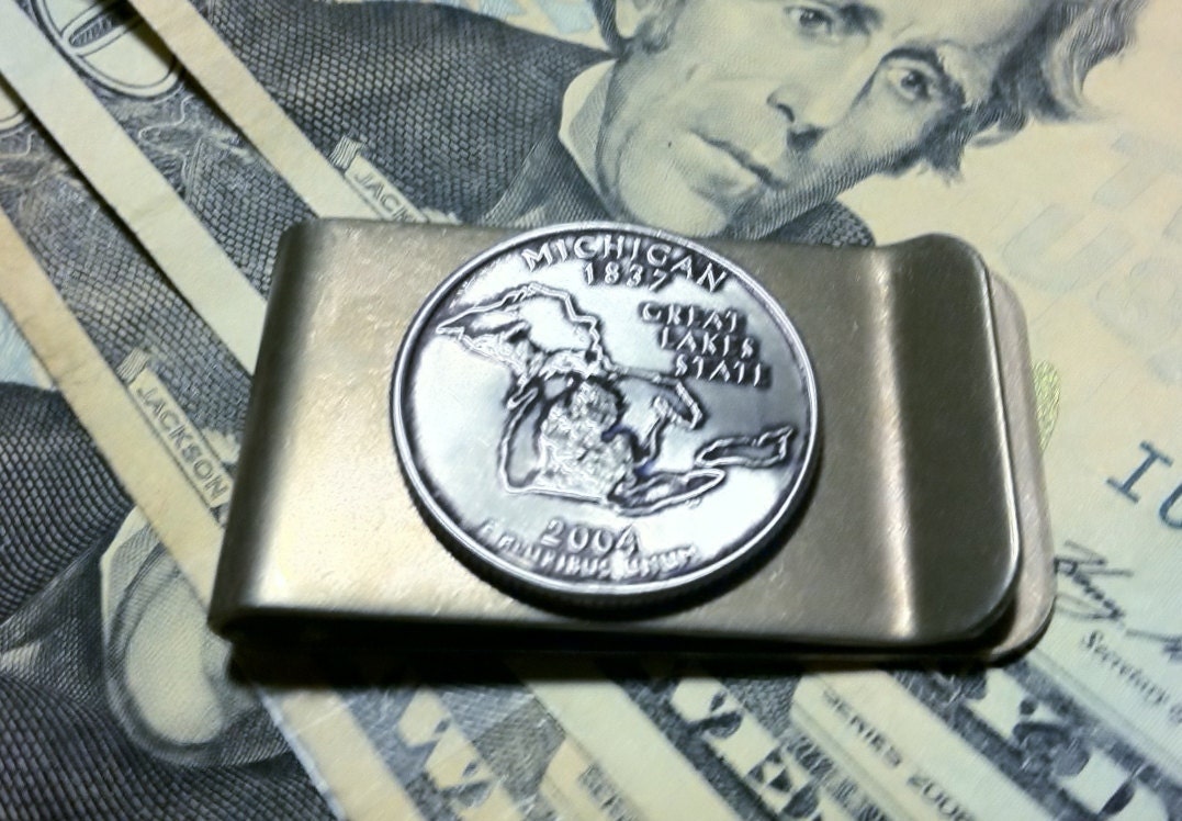 Money Clip with Michigan State Quarter by Custom coin rings