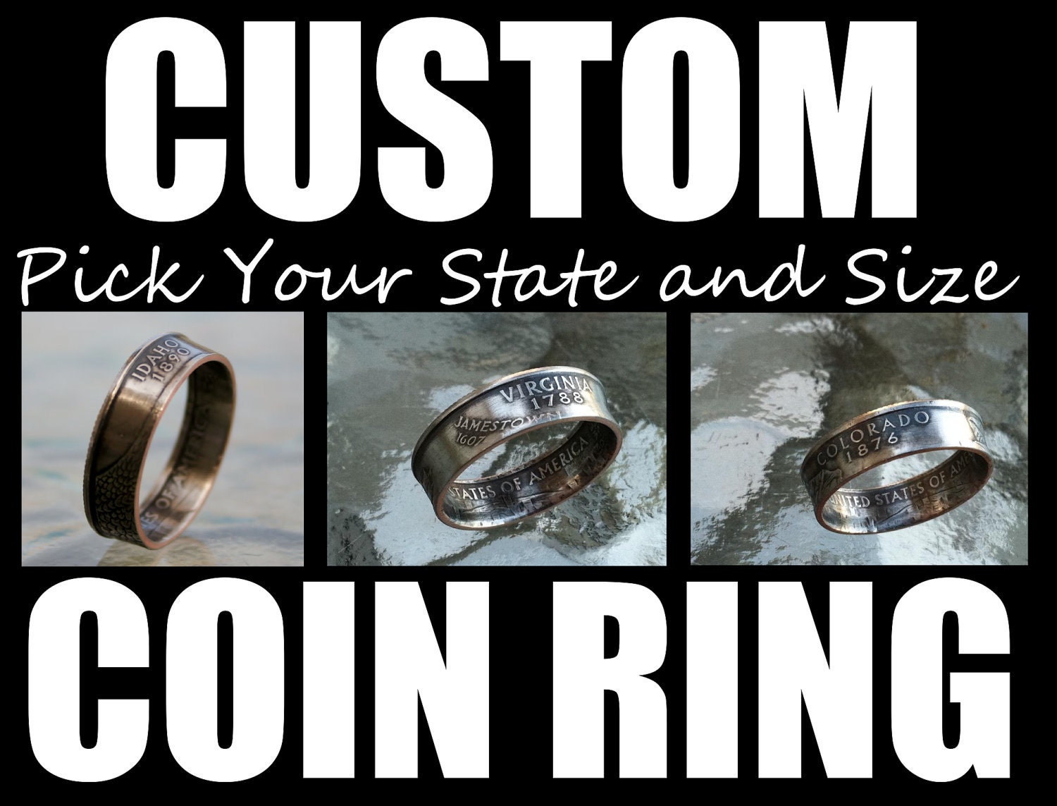 Coin Ring from State Quarter Select State and Size Jewelry By Custom Coin Rings