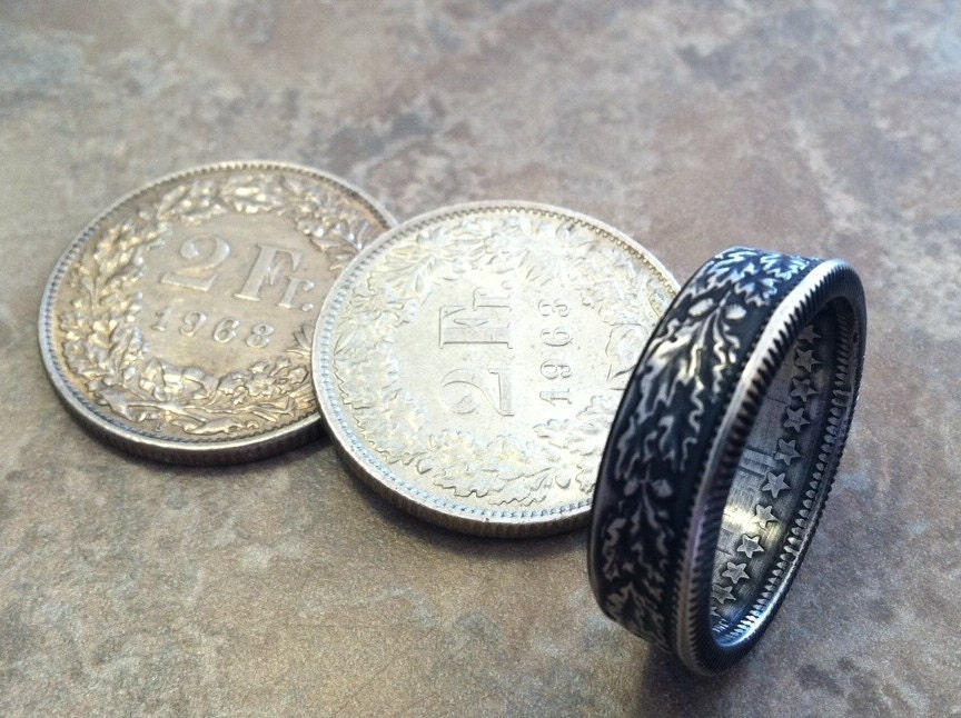 Silver 2 Franc double sided coin ring Size 7-12 by Custom Coin Rings jewelry