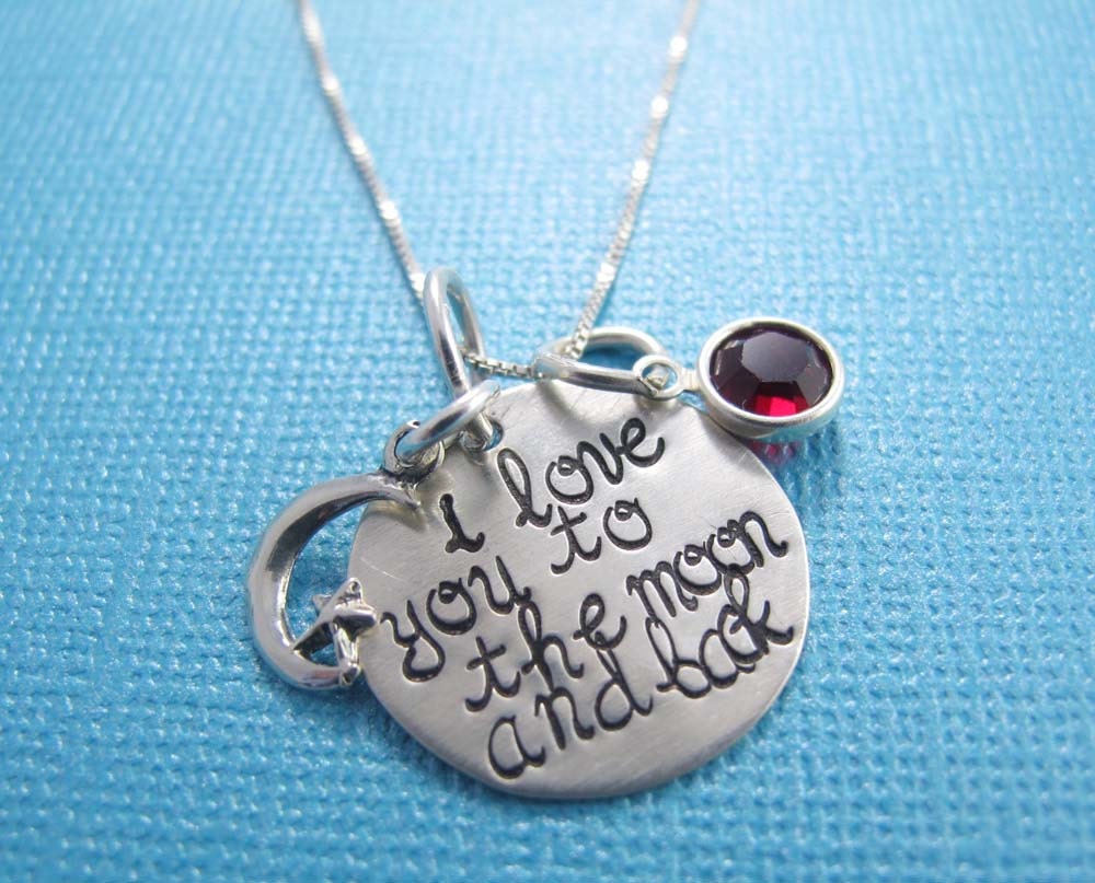 I love you to the moon and back sterling silver hand stamped necklace - GIFT FOR HER, daughter, sister, mother, grandma