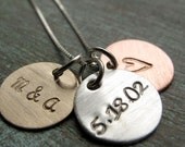 Modern Mixed Metals Hand Stamped Initial Charm Necklace with Brushed Natural Finish