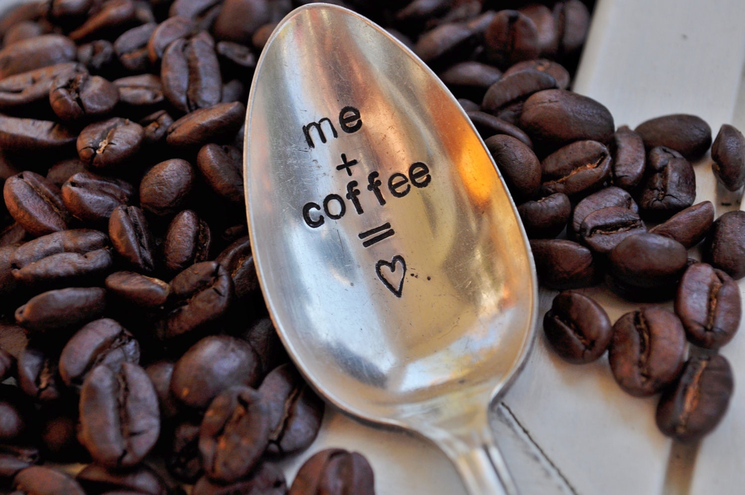 ME plus COFFEE equals LOVE - Hand Stamped Vintage spoon for your Coffee