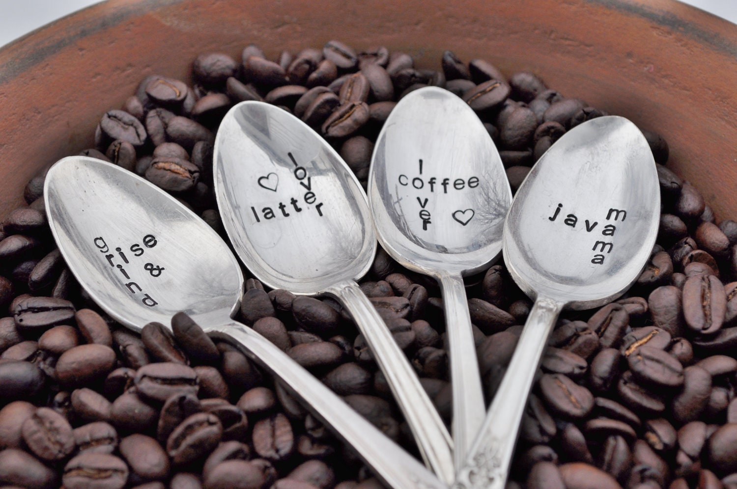PICK 3 Hand Stamped Scrabble Inspired Vintage Coffee Spoons - For Coffee Lovers