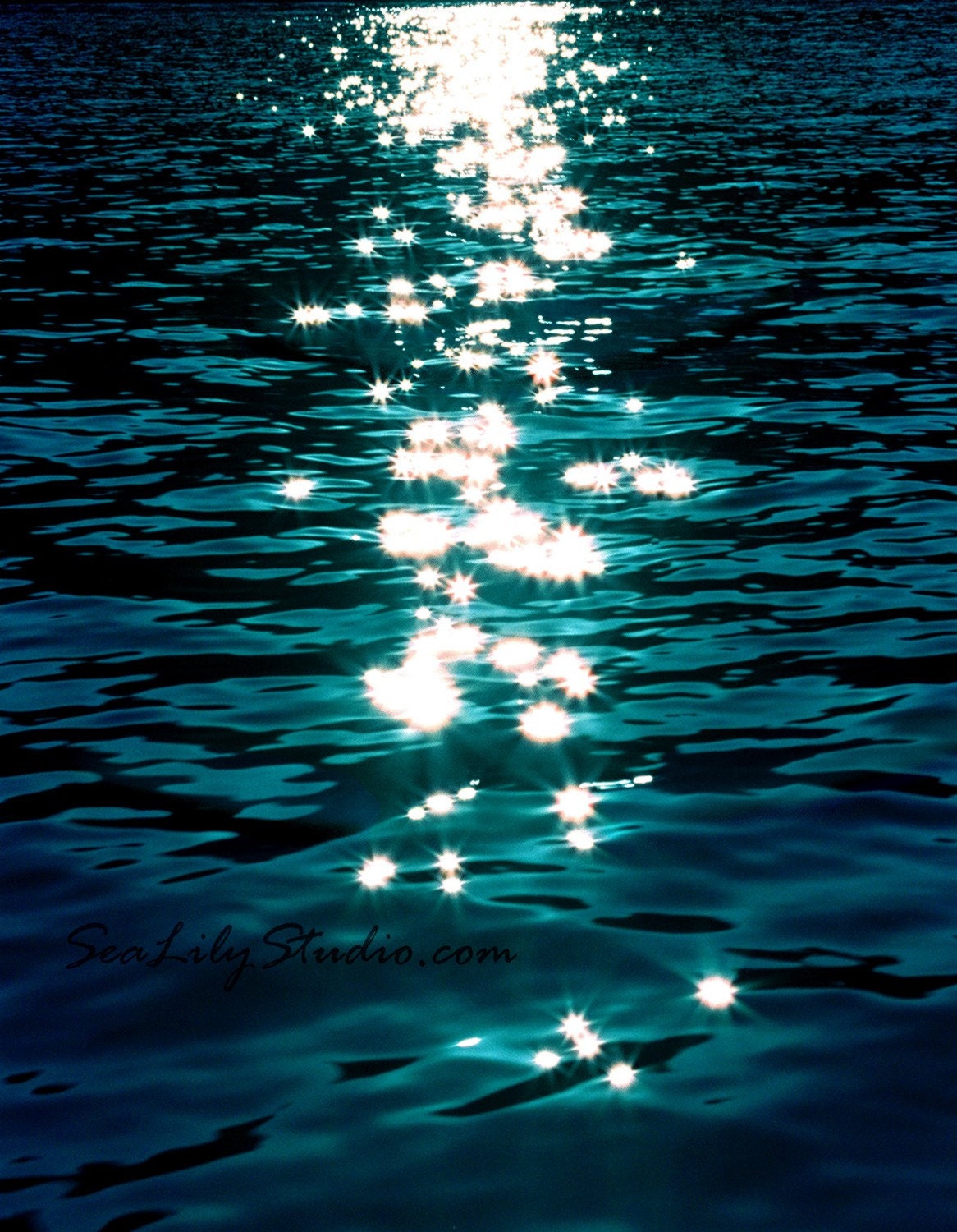 Stardust 11x14 : twinkle star photo beach photography shimmer sparkle water print blue green teal home decor