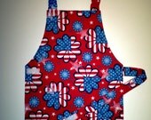 Red white and blue child's apron toddler kid children apron patriotic apron - flag and flower print 4th of July Independence Day
