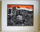 pen and ink - "Camp Adair, WWII, at Dawn"  - 8" x10" print - 11" x 14" white mat